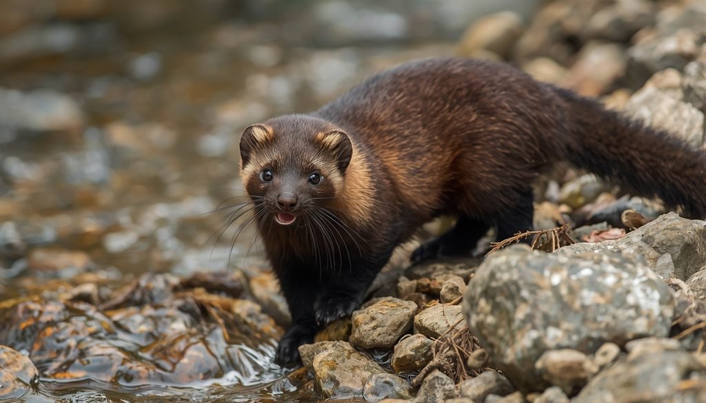 American mink near a freshwater stream