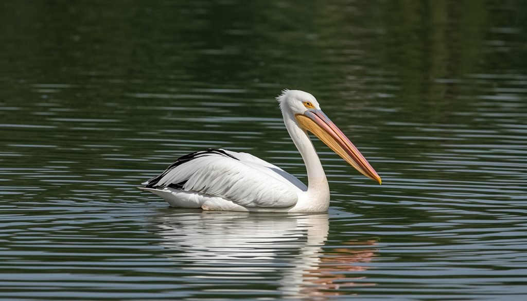 American White Pelican on freshwater lake