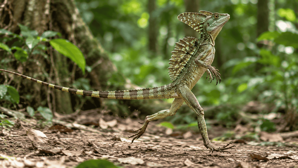 Basilisk lizard running on two legs