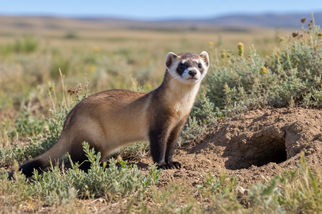 Black-footed ferret near prairie dog habitat