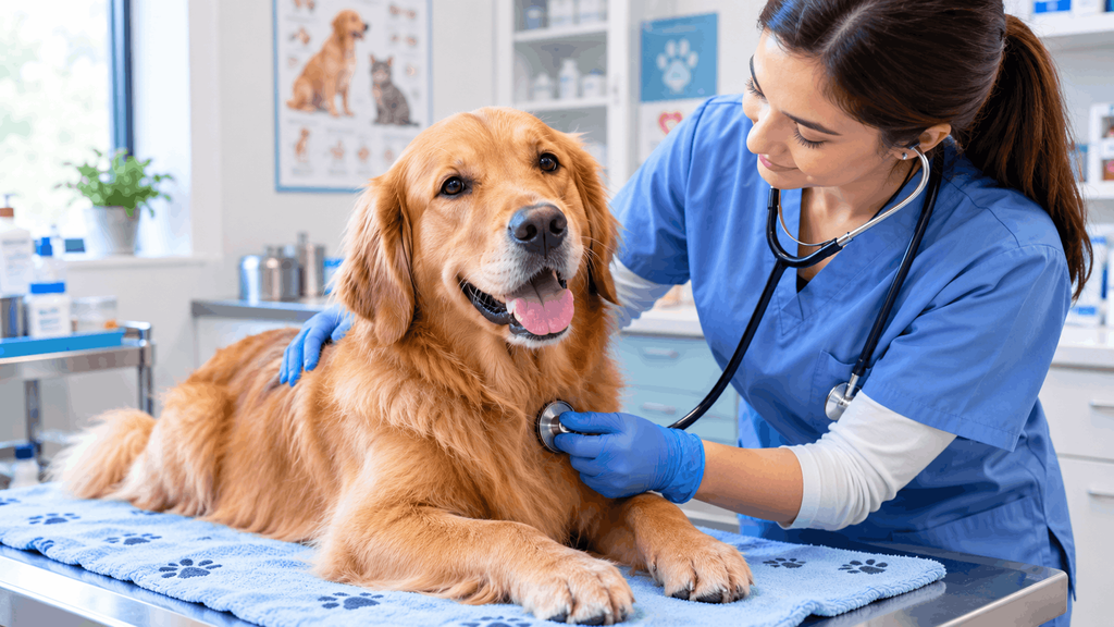 Dog receiving veterinary examination
