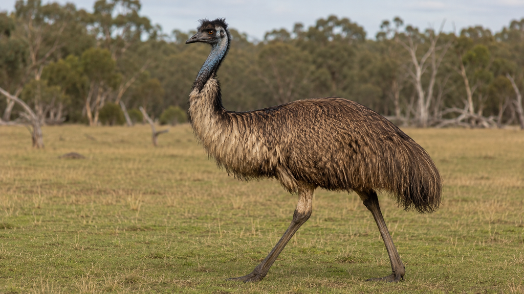 Emu with long legs walking in Australia