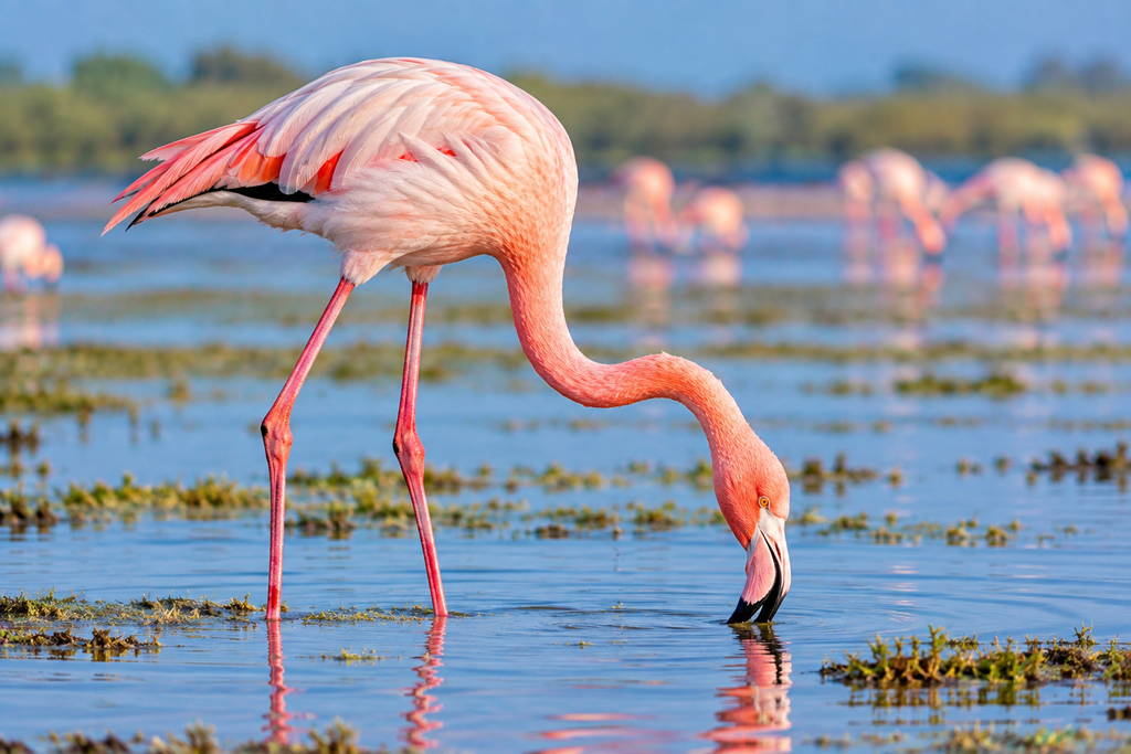 Greater Flamingo with curved long neck