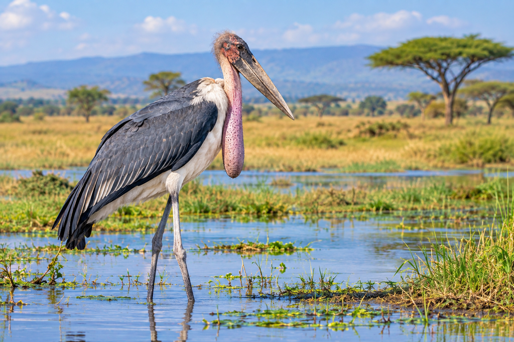 Marabou Stork with long bare neck