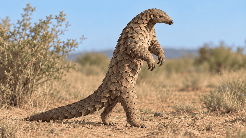 Pangolin walking upright on two legs