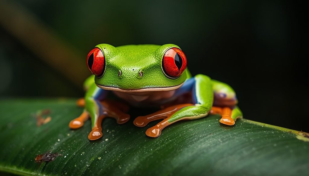 Red-eyed tree frog with large red eyes