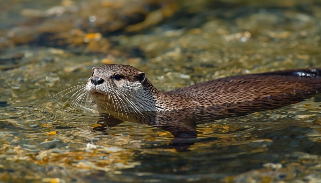 River otter swimming in freshwater