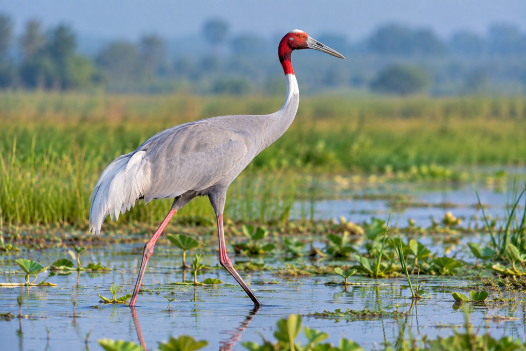 Sarus Crane with long neck and legs