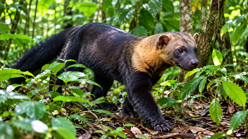 Tayra in tropical forest vegetation