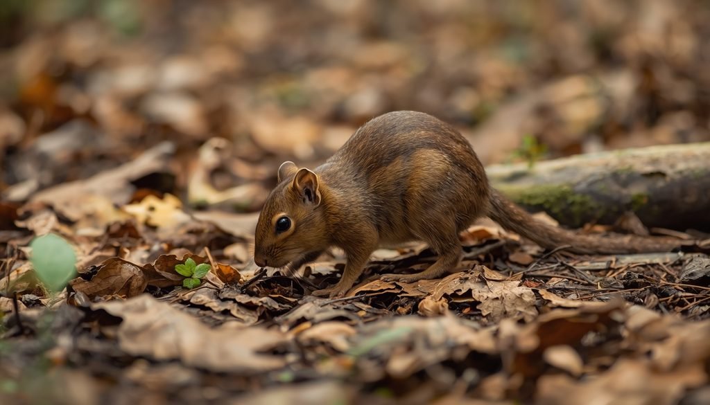 Brown agouti foraging on the forest floor