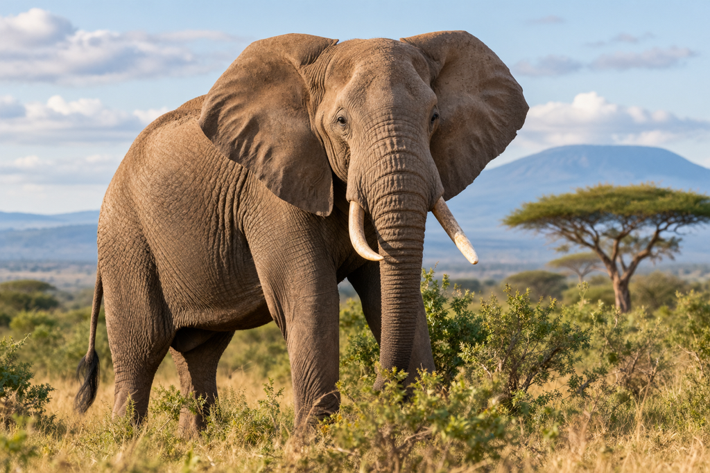 African elephant standing alert in its natural habitat
