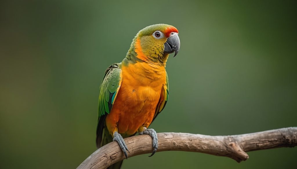 parrot showing alert body language on a natural perch