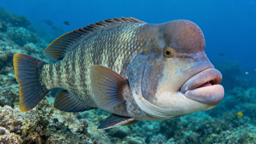Asian sheepshead wrasse with thick lips and large head