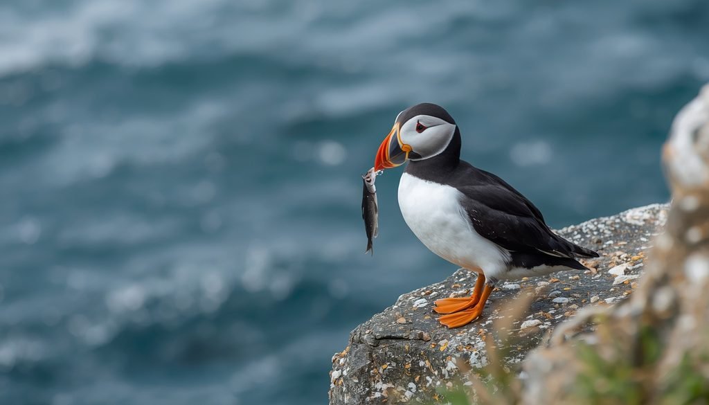 Atlantic Puffin carrying small fish