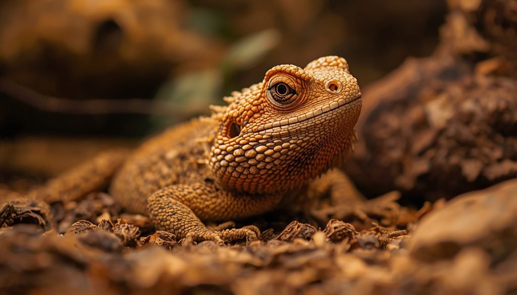 Bearded dragon resting in a suitable warm habitat