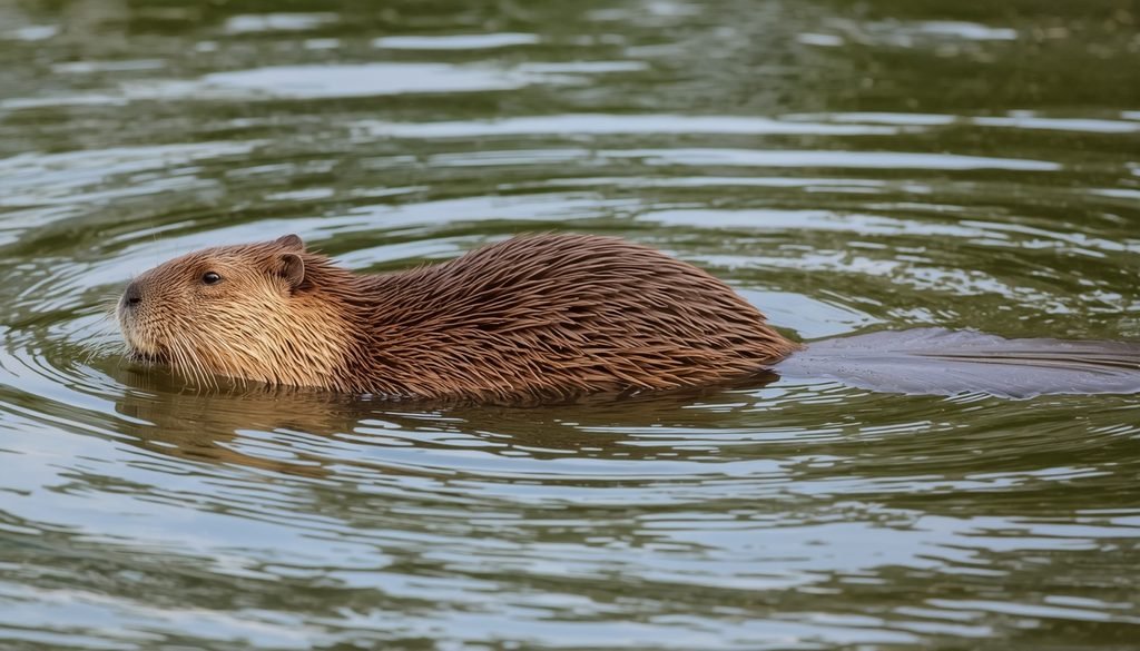 Beaver swimming in a freshwater habitat