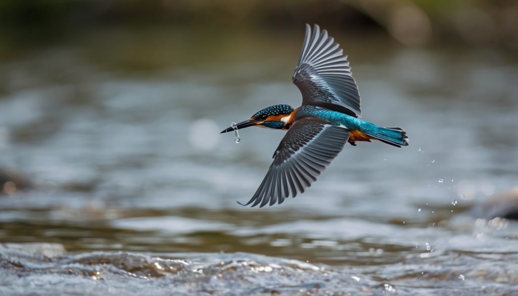 Belted Kingfisher diving for a fish