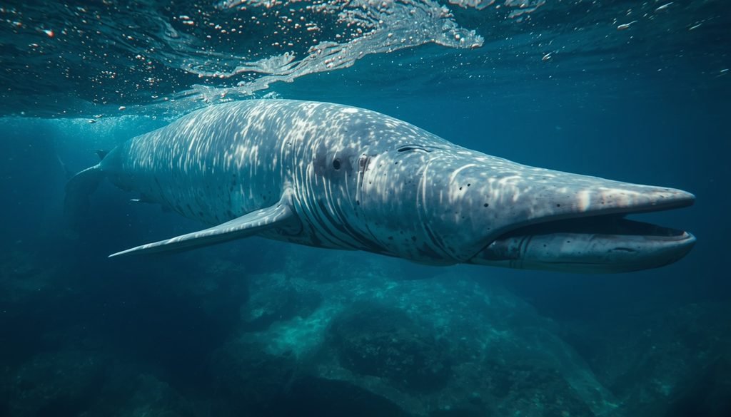 Beluga sturgeon with a large elongated head underwater