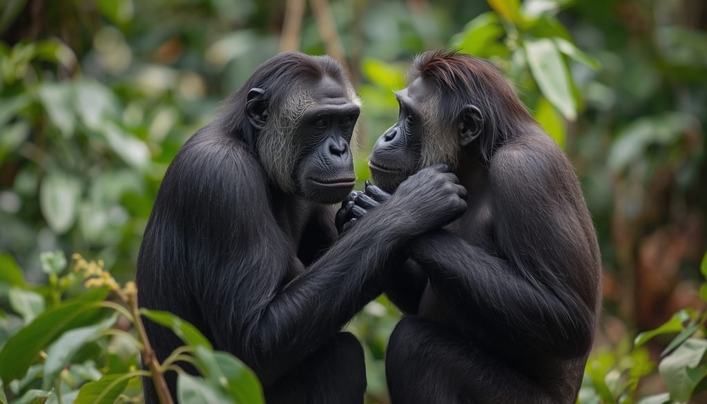 Bonobo displaying social intelligence in its natural forest habitat