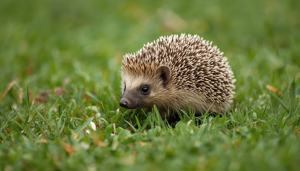 Round hedgehog walking through grass