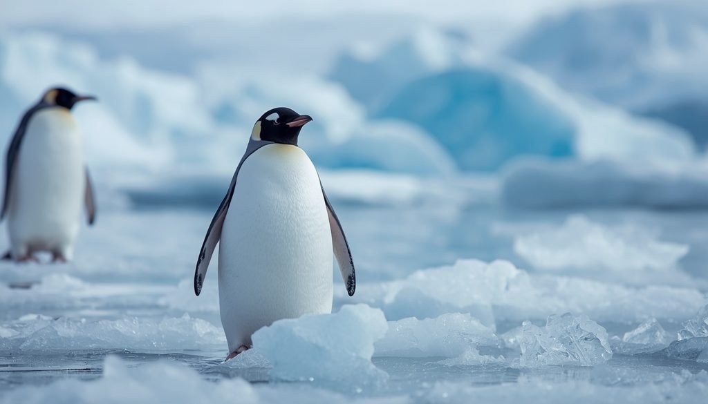 Round penguin standing on Antarctic ice