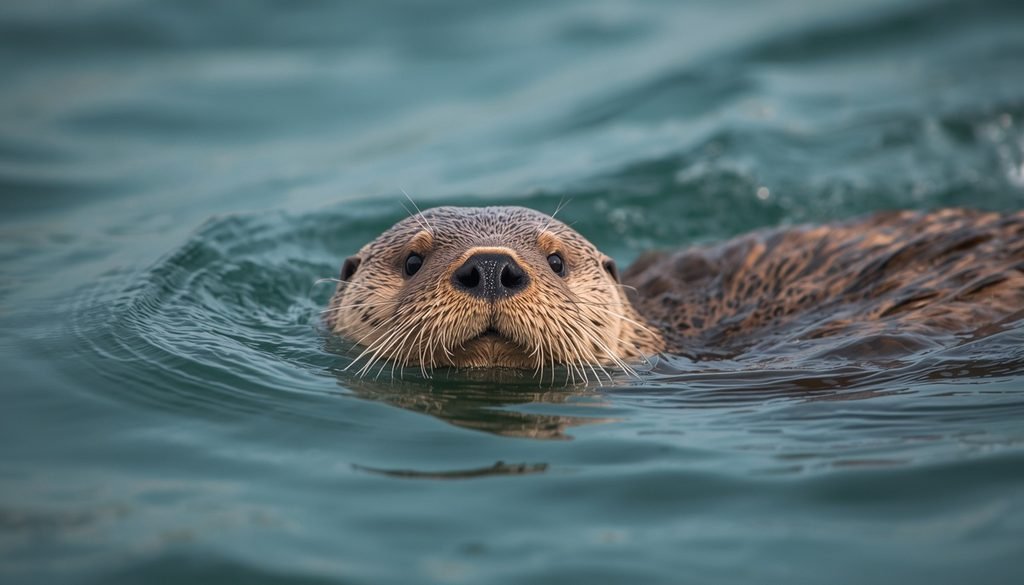 Chubby sea otter floating in coastal water