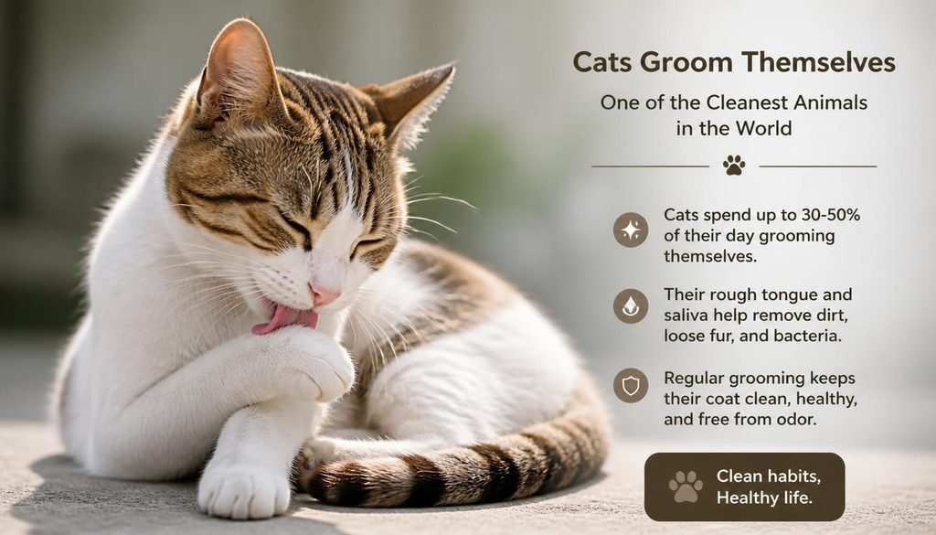 Cat grooming itself as one of the cleanest animals in the world