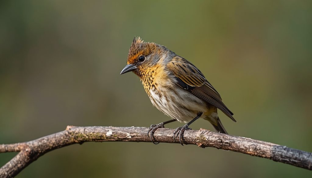 Songbird preening its feathers on a branch