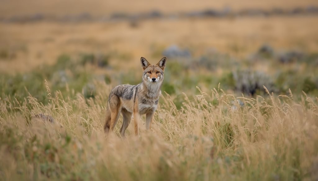Coyote resembling a fox in North American grassland