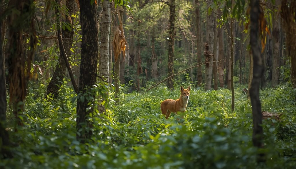Dhole in a natural Asian forest