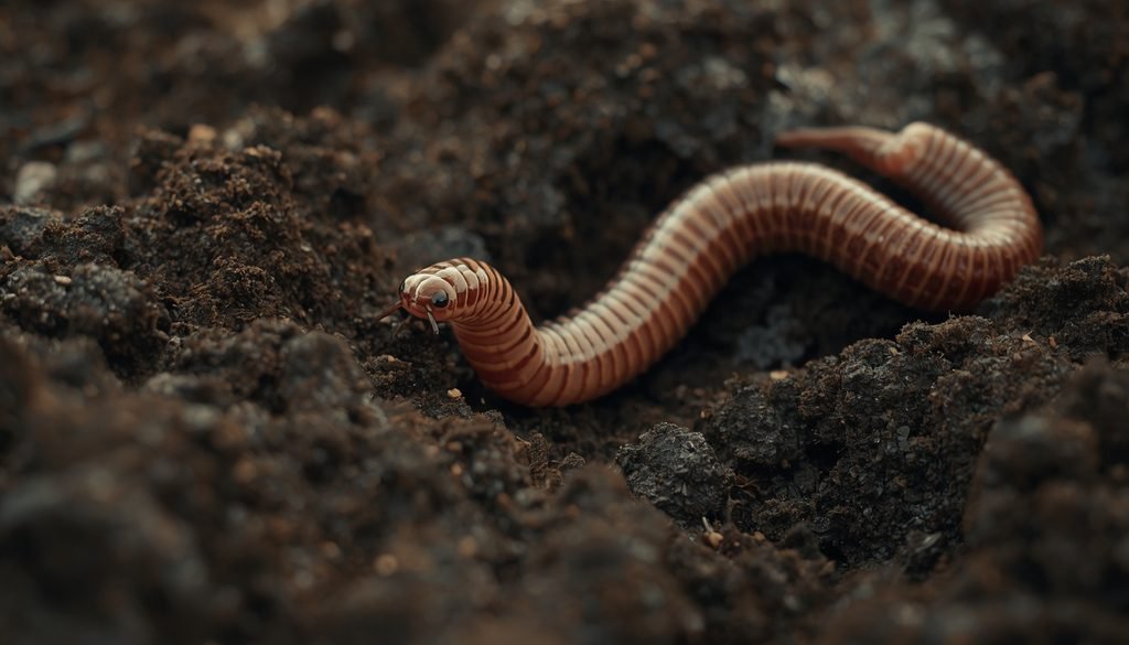 Earthworm moving through moist soil without conventional hearing organs