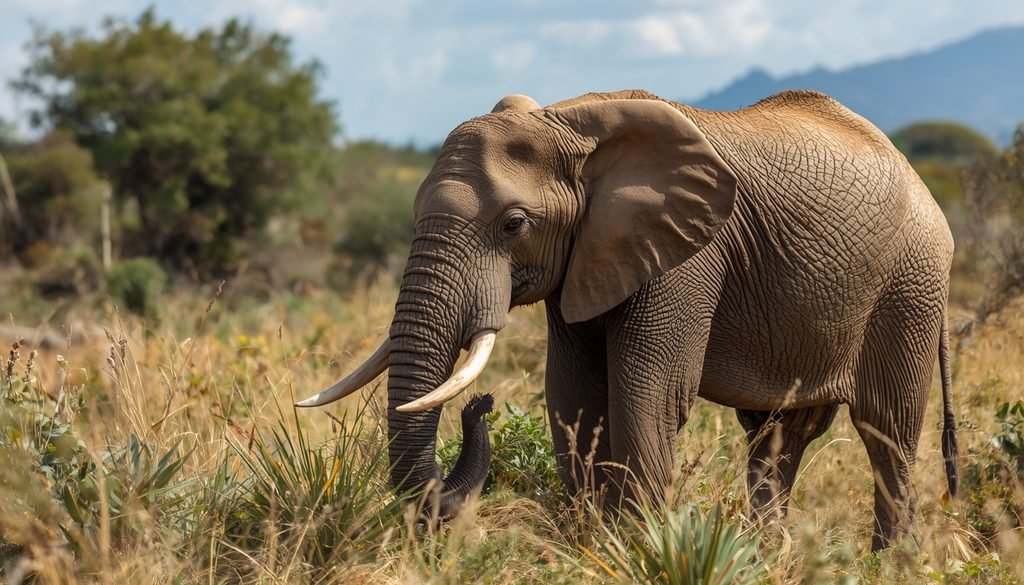 Elephant showing intelligent behavior in its natural habitat