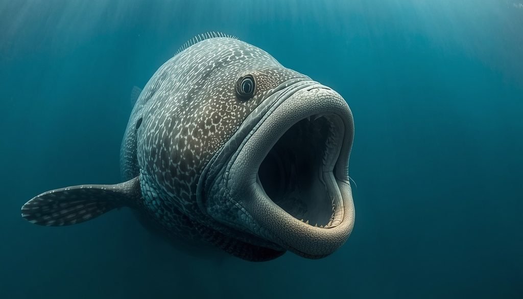 Giant grouper showing its large mouth underwater