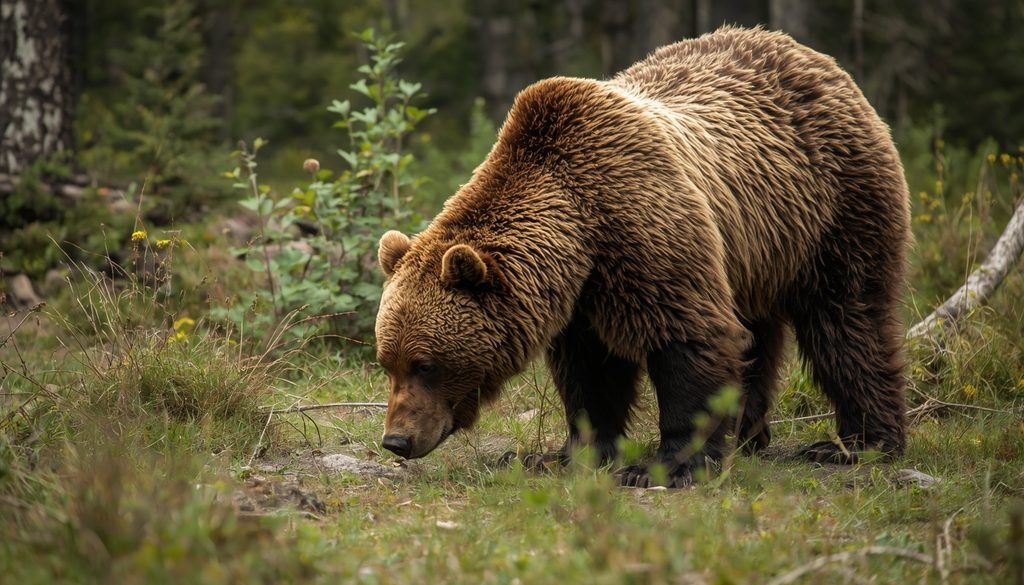 Grizzly bear searching for food using its sense of smell