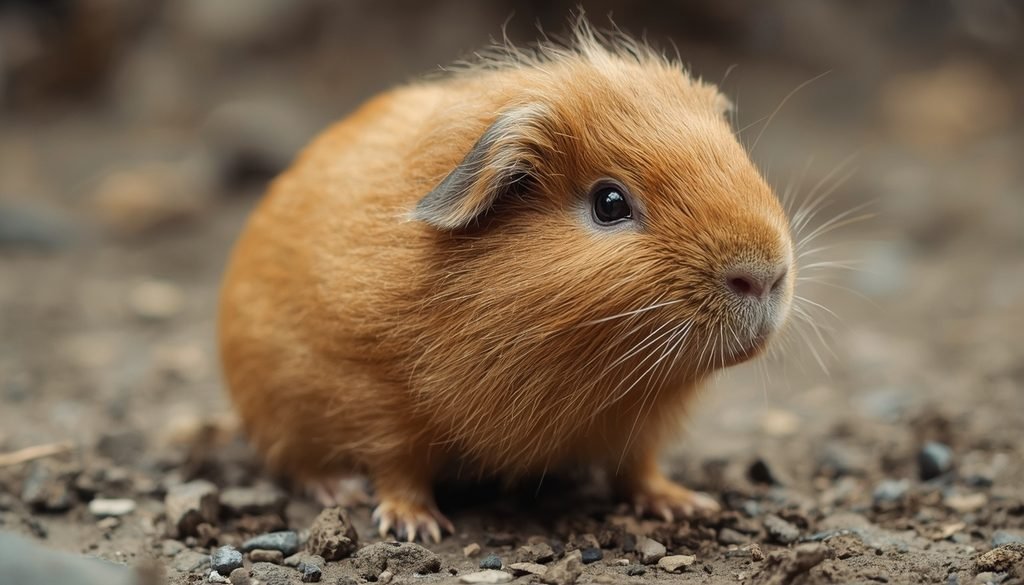 Guinea pig with a compact rounded body resembling a small capybara