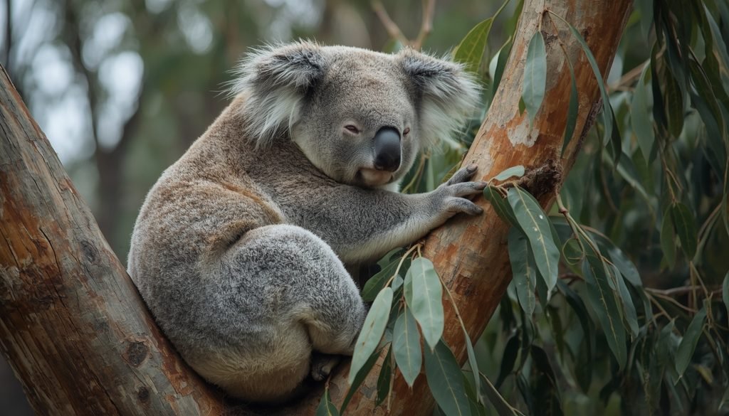 Koala resting on a eucalyptus tree in its natural habitat