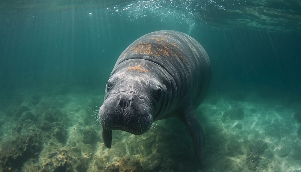 Manatee swimming underwater in its natural habitat