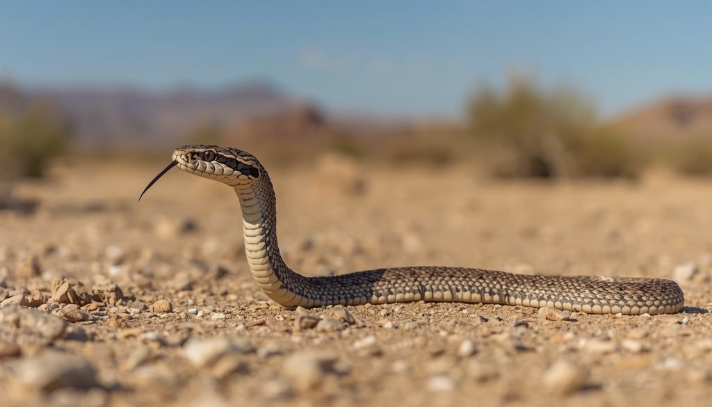Mojave rattlesnake with a broad head in a desert setting