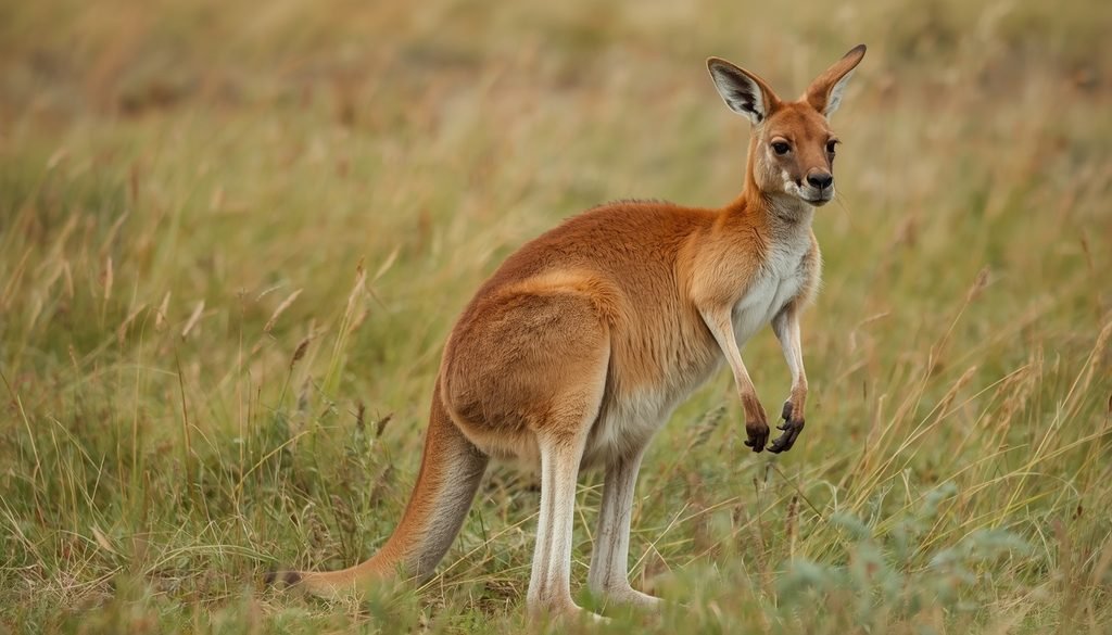  Powerful red kangaroo standing in Australian grassland