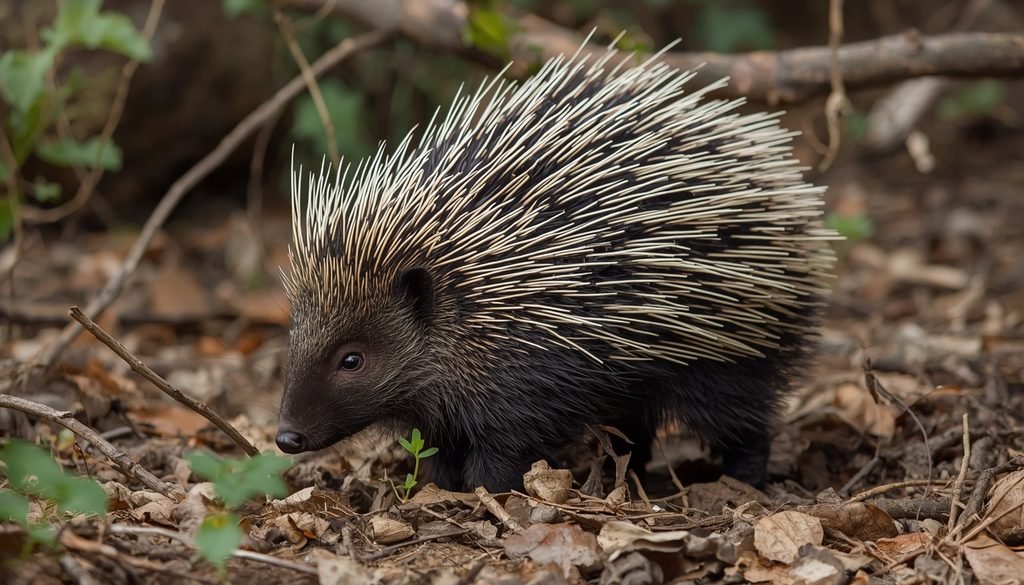 North American porcupine in woodland