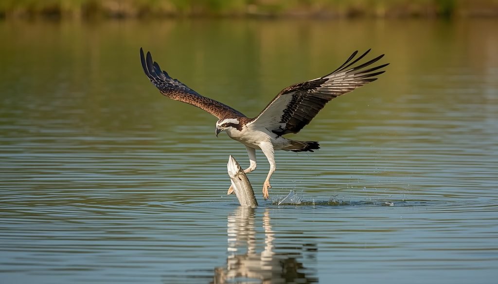 Osprey catching fish from a lake
