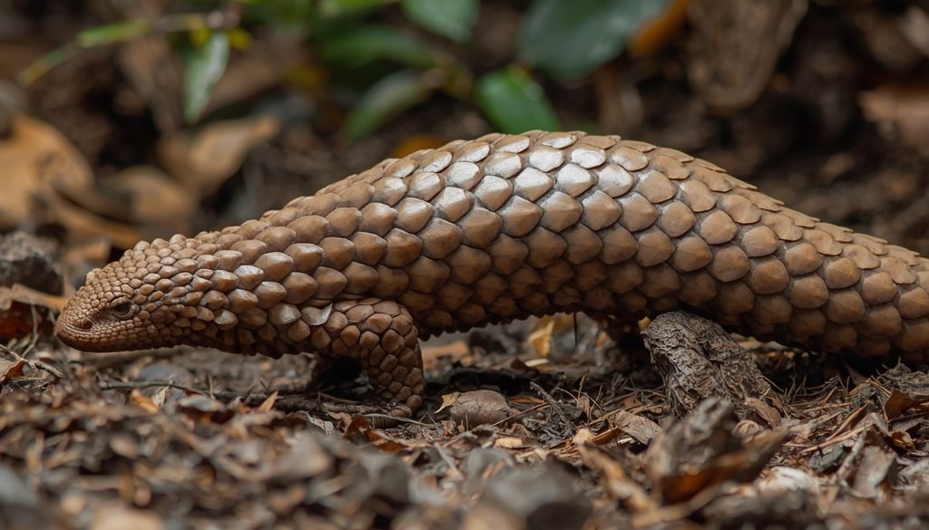 Pangolin displaying overlapping keratin scales in a natural habitat