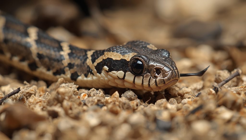 Pygmy rattlesnake showing its compact body and broad head