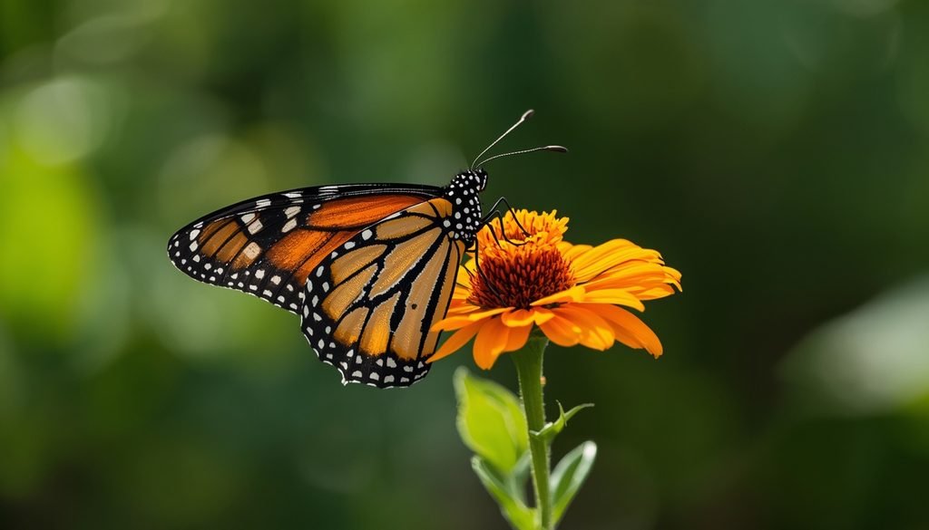 Quiet monarch butterfly resting on a flower