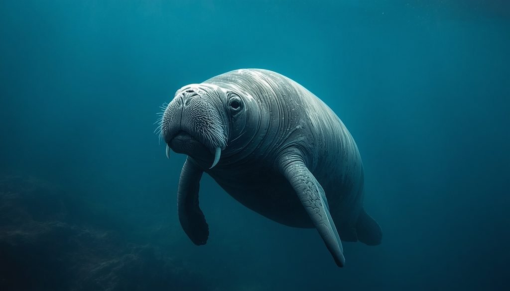 Quiet manatee swimming in clear water