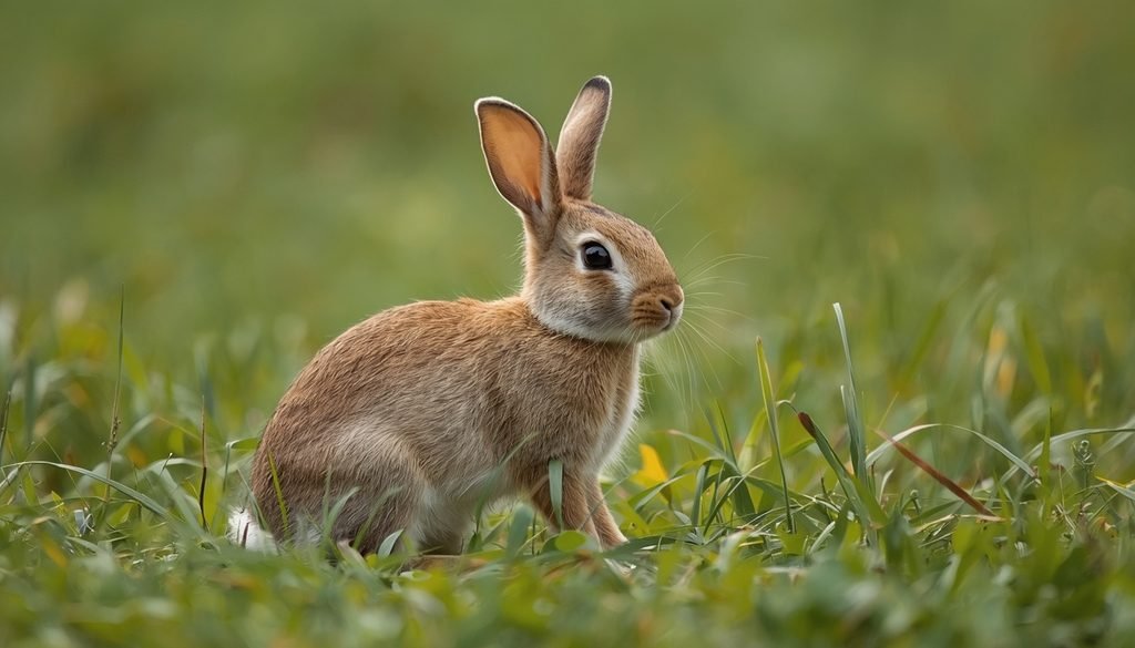 Quiet rabbit sitting in natural grassland