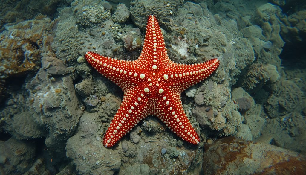 Quiet starfish on a rocky ocean floor
