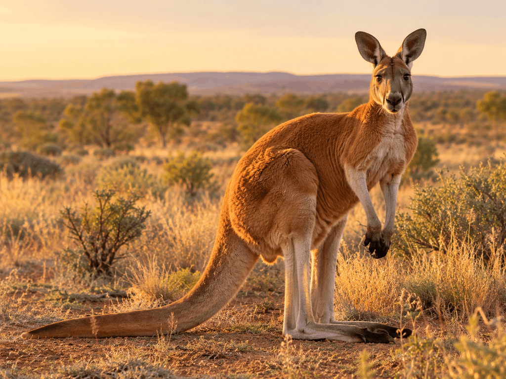 Red kangaroo with a powerful long tail in Australia