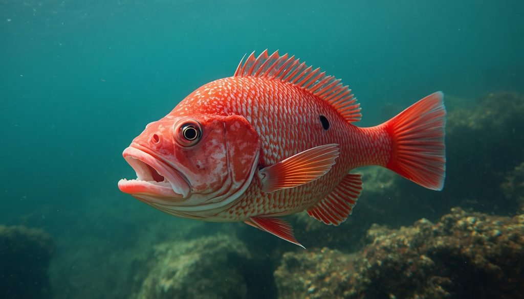Red snapper showing its large mouth and red body