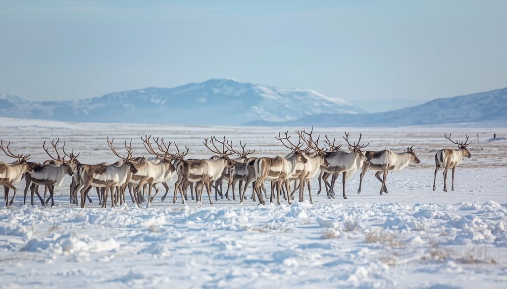 Reindeer herd in Arctic tundra